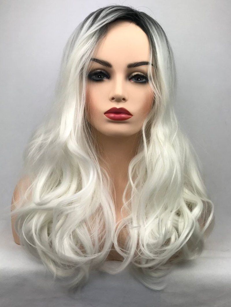 

Inclined Bang Long Ombre Wavy Party Synthetic Wig, Multi