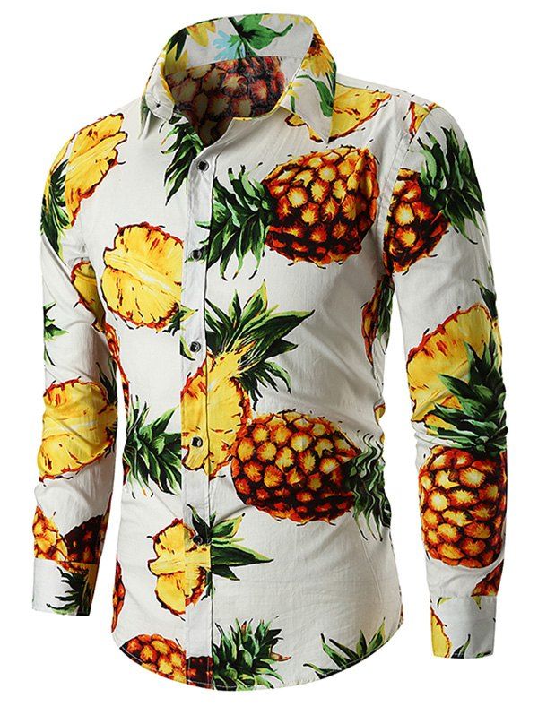 

Hawaiian Pineapple Print Long Sleeve Shirt, White