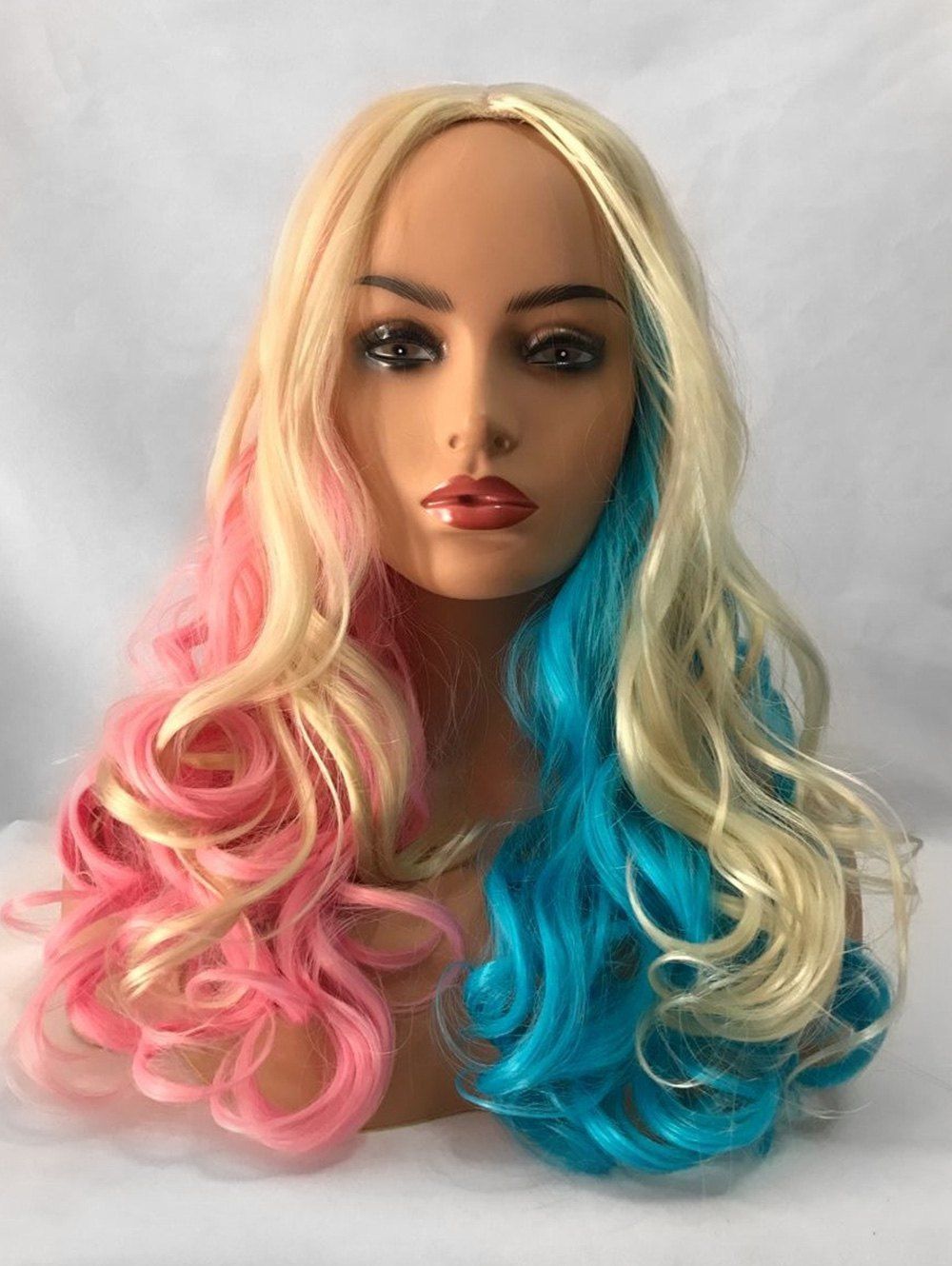 2019 Middle Part Long Colorful Rainbow Wavy Party Cosplay Synthetic Wig