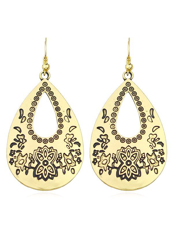 

Round Shape Floral Pattern Alloy Earrings, Gold