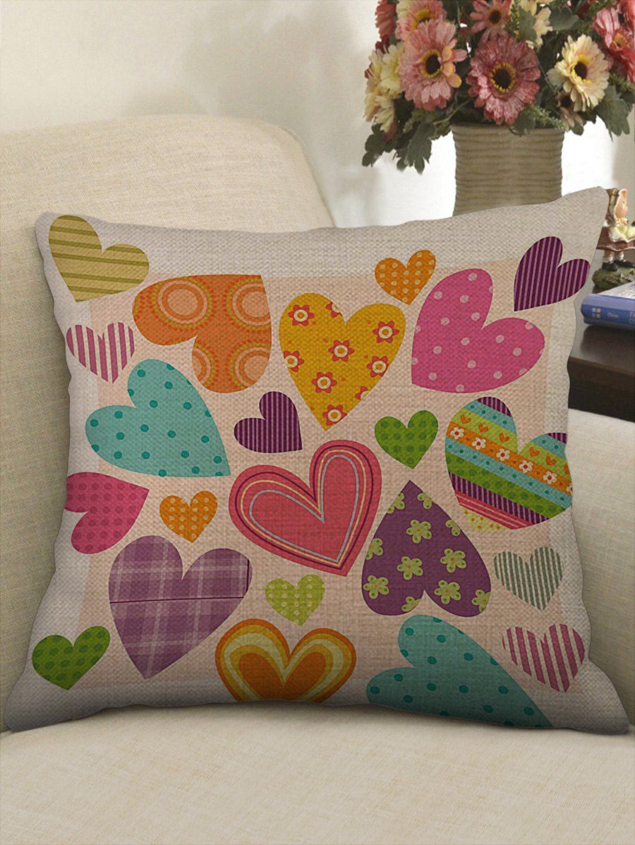 

Heart Print Decorative Sofa Linen Pillowcase, Multi