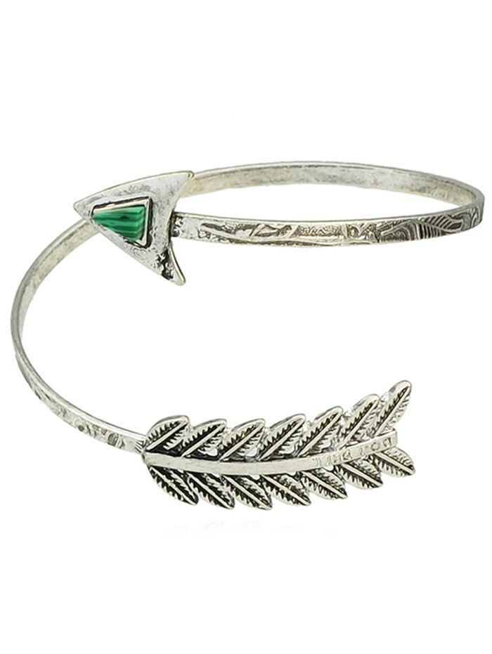 

Alloy Arrow Feather Pattern Bangle Bracelet, Silver