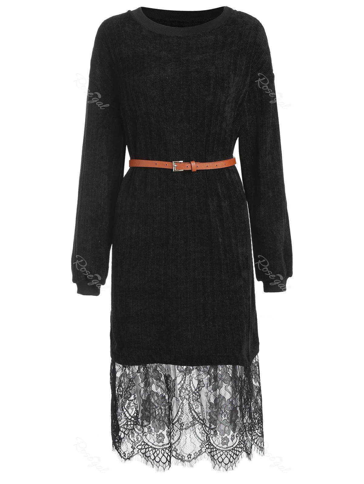 sweater dress with lace trim