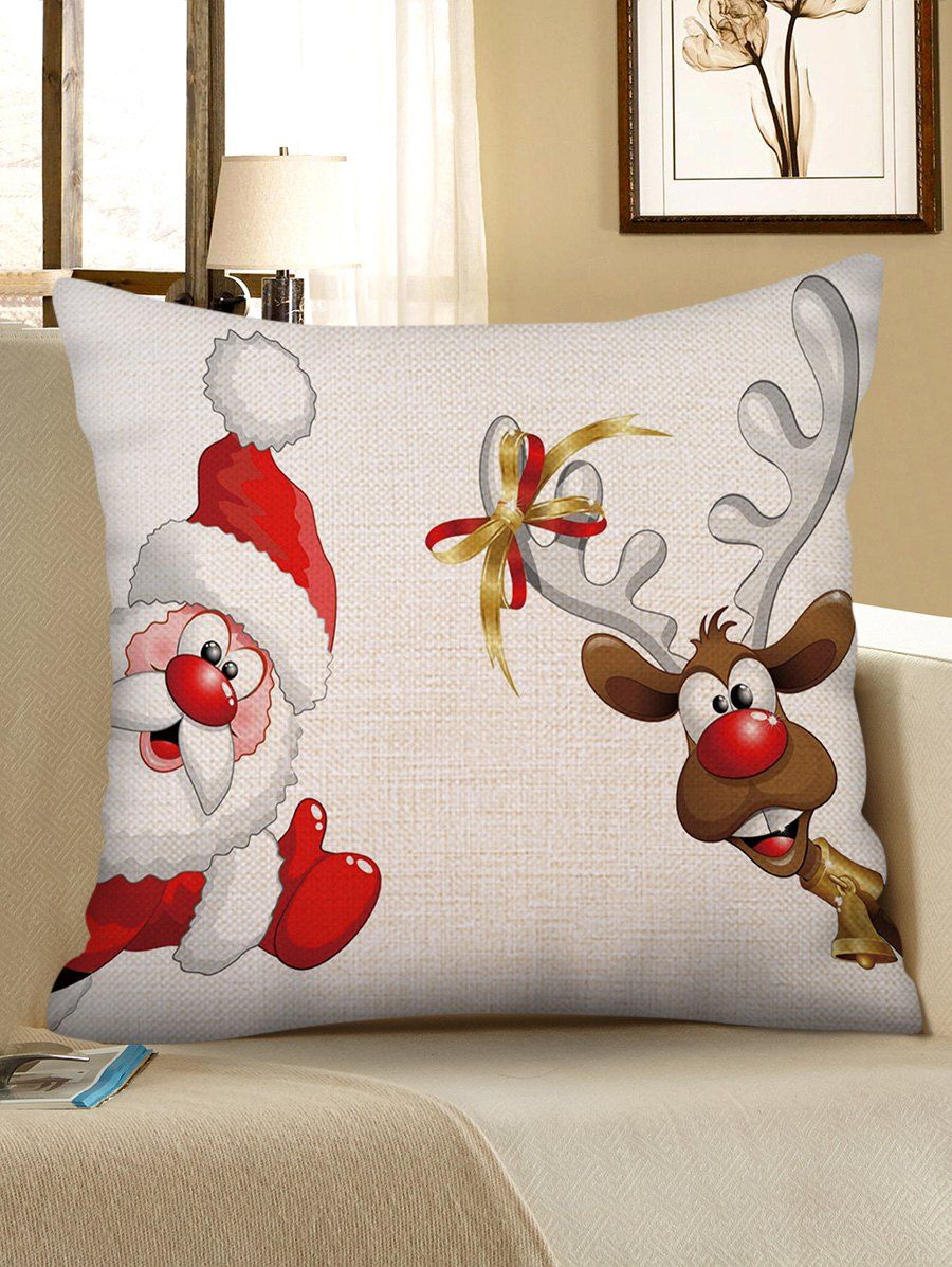 

Christmas Santa Claus Elk Print Sofa Linen Pillowcase, White