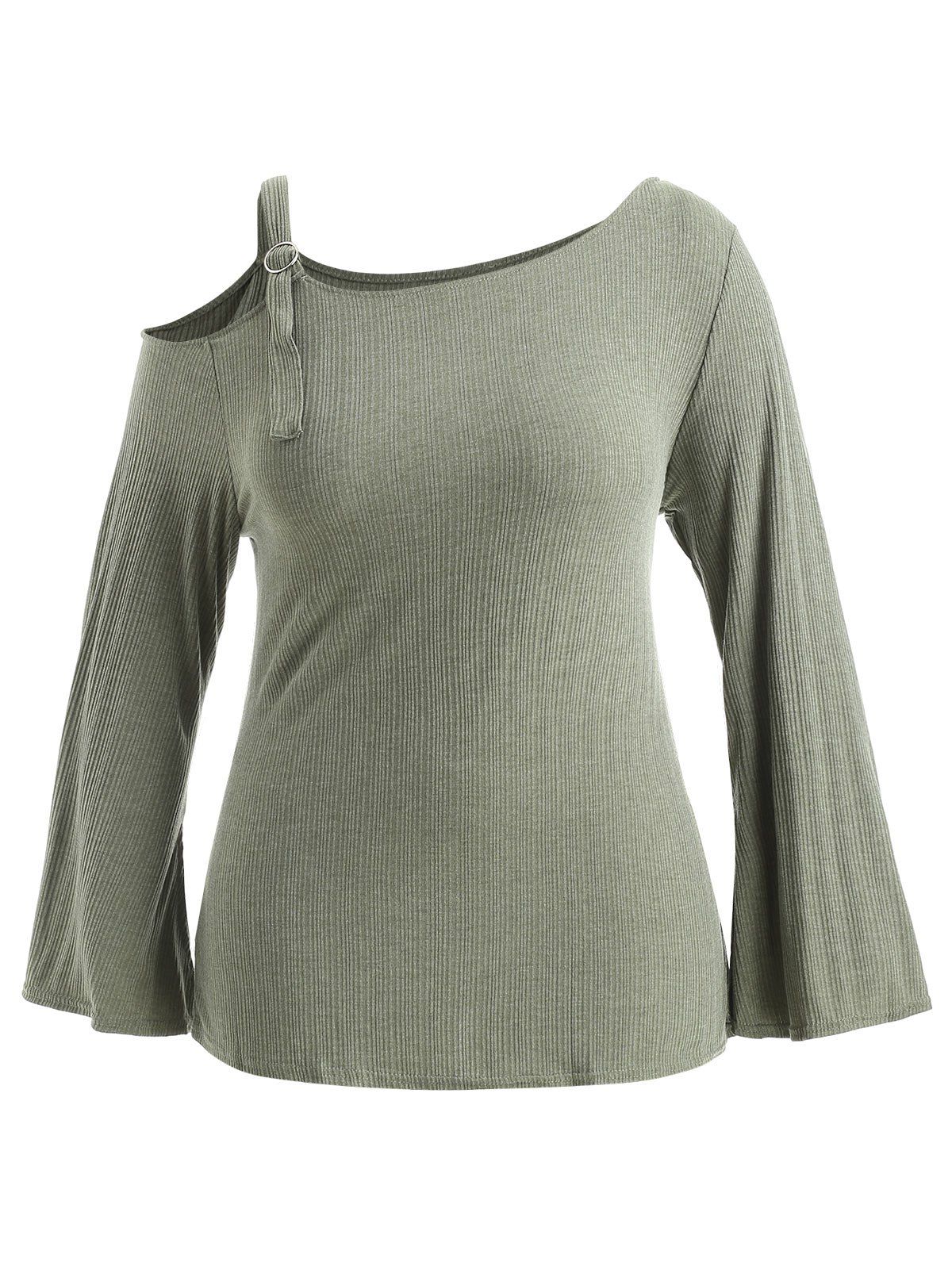 

Plus Size Skew Neck Flare Sleeve Knitwear, Green