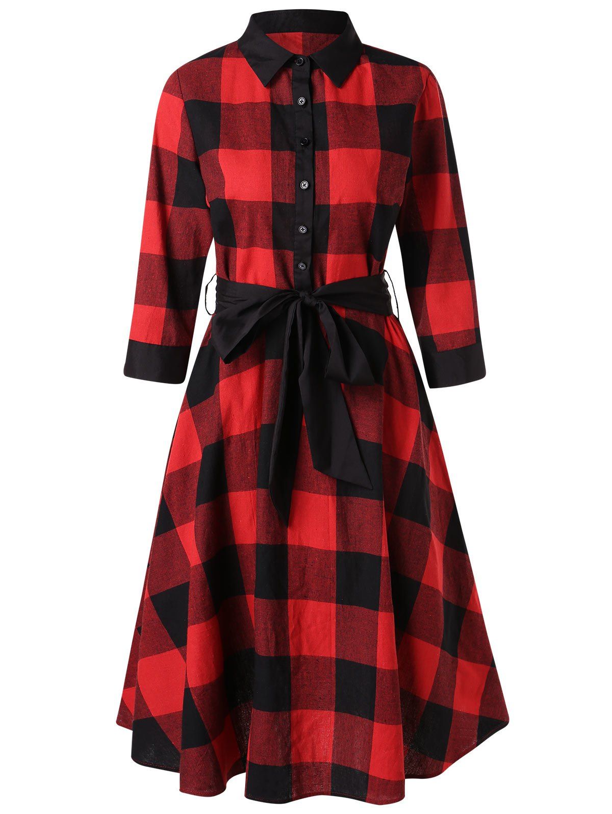

Belted Tartan Shirt Dress, Red
