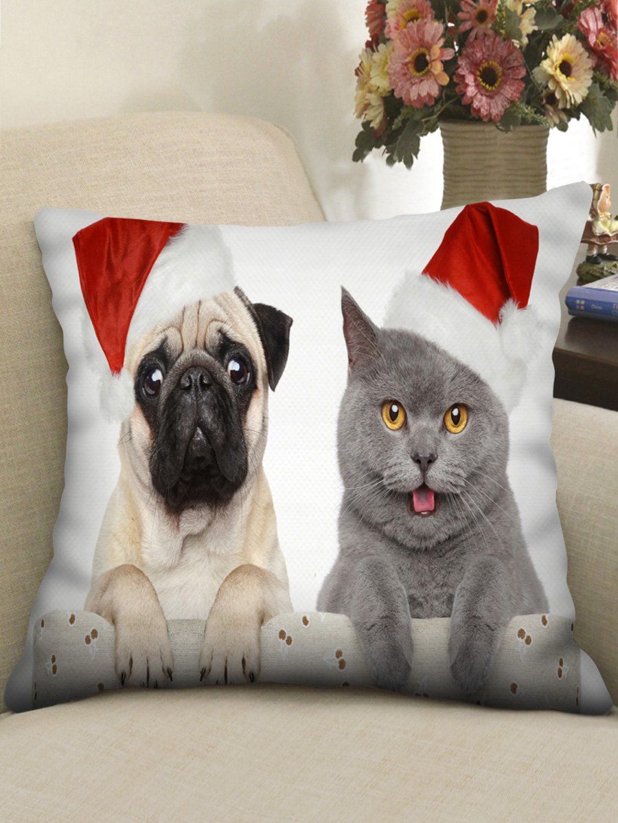 

Christmas Dog Cat Print Decorative Sofa Linen Pillowcase, Multi