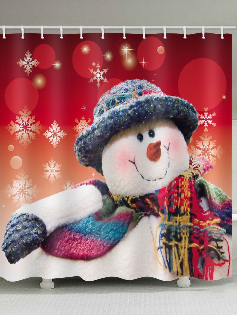 

Christmas Snowman Print Waterproof Bathroom Shower Curtain, Multi