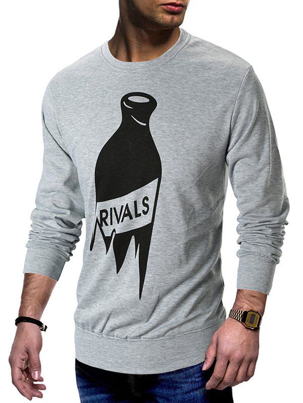 

Bottle Print Crew Neck T-shirt, Gray