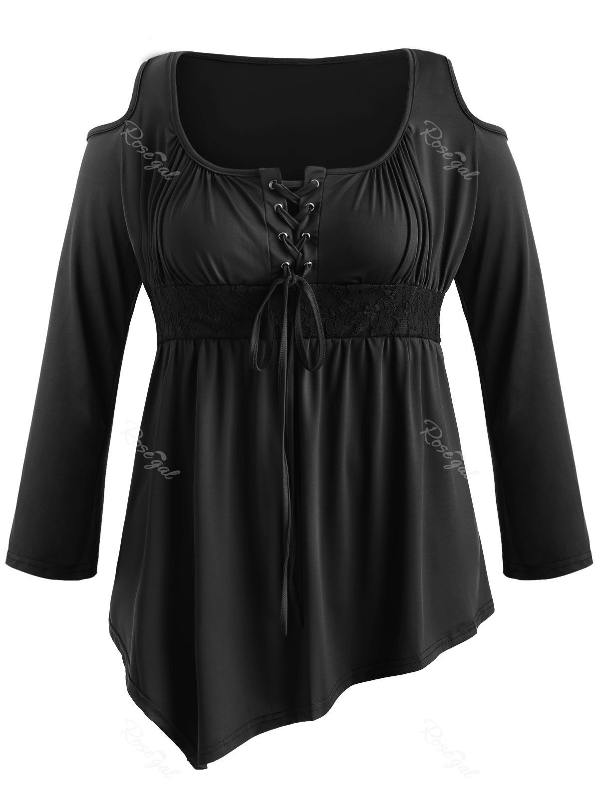 

Lace Up Plus Size Scoop Neck T-shirt, Black