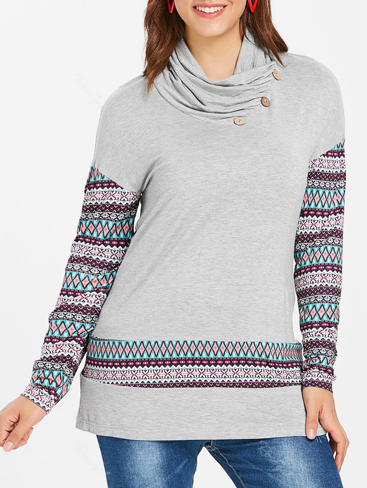 

Plus Size Geometric Drop Shoulder Sweatshirt, Light gray