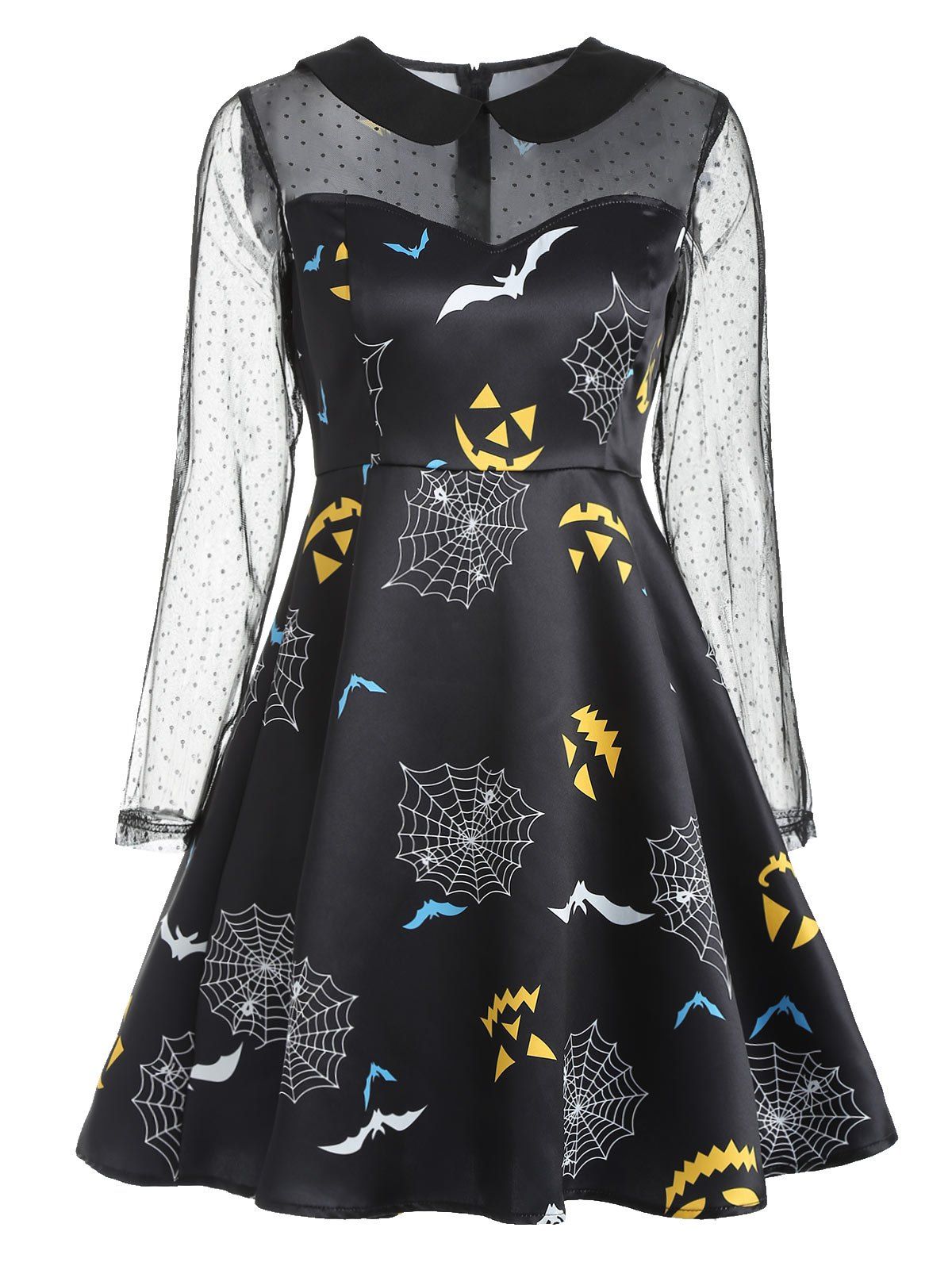 

Bat Pattern Halloween Vintage Dress, Black