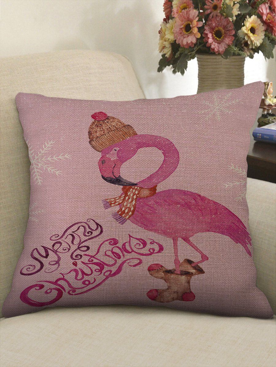 

Christmas Flamingo Print Decorative Sofa Linen Pillowcase, Pink