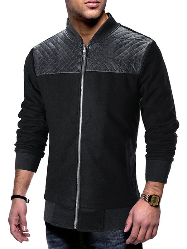 

Color Block Zip Up Baseball Jacket, Mist blue
