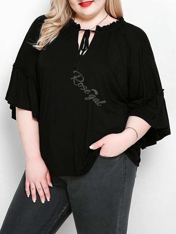 

Plus Size Keyhole Flare Sleeve Top, Black