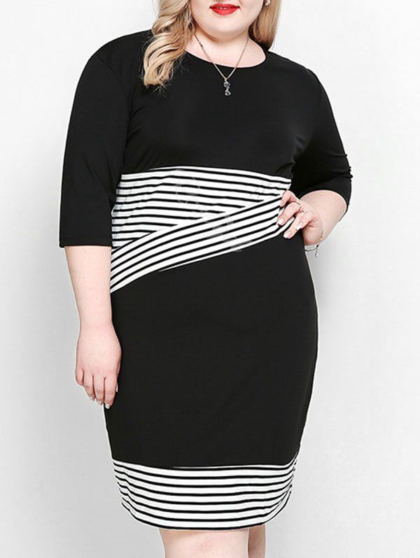 

Stripe Plus Size Sheath Dress, Black