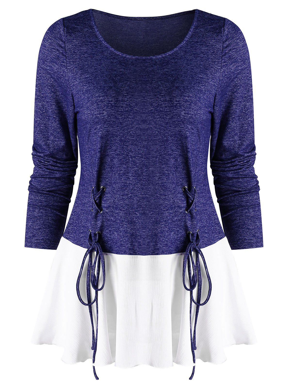 

Lace Up Spliced Long Sleeves Top, Dark slate blue