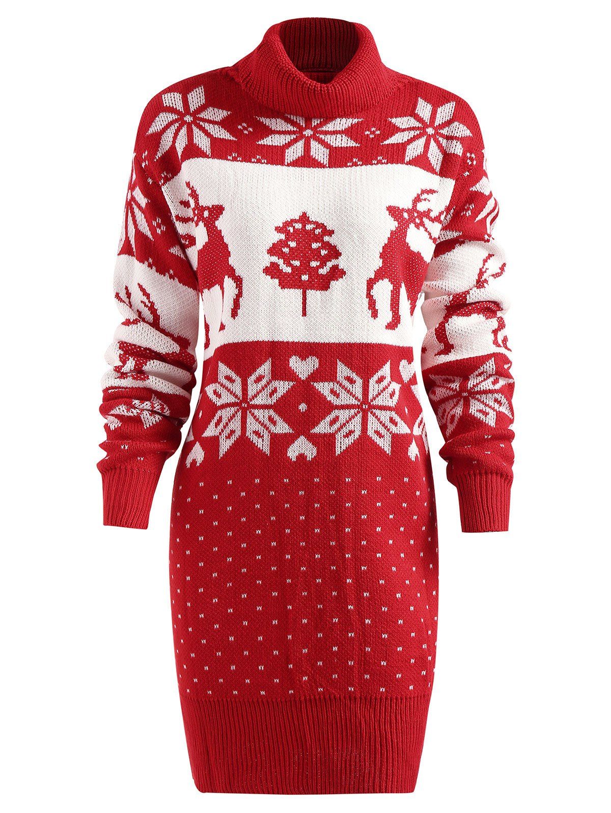 

Christmas Print Turtleneck Longline Sweater, Red