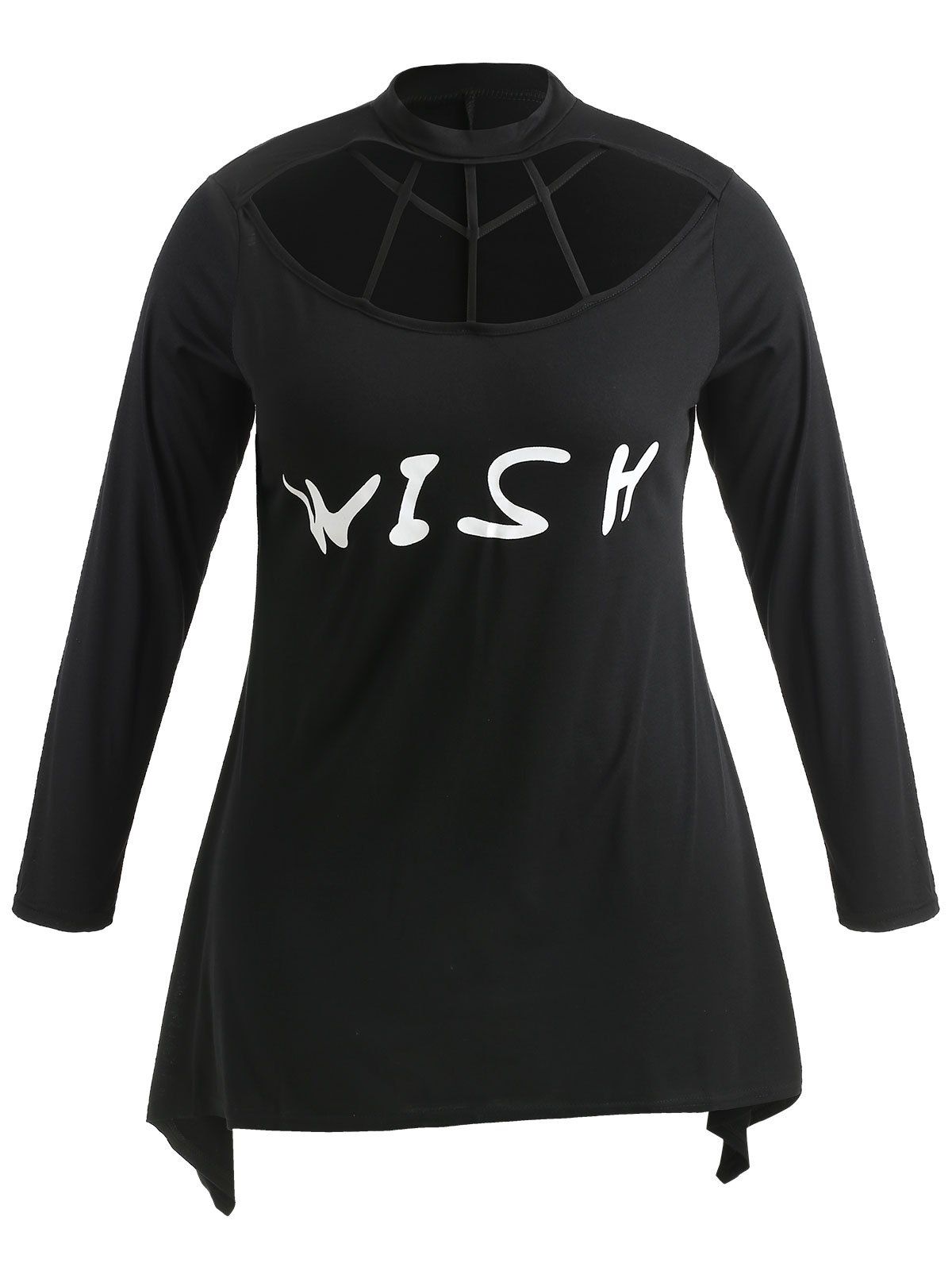 

Letter Print Plus Size Caged T-shirt, Black