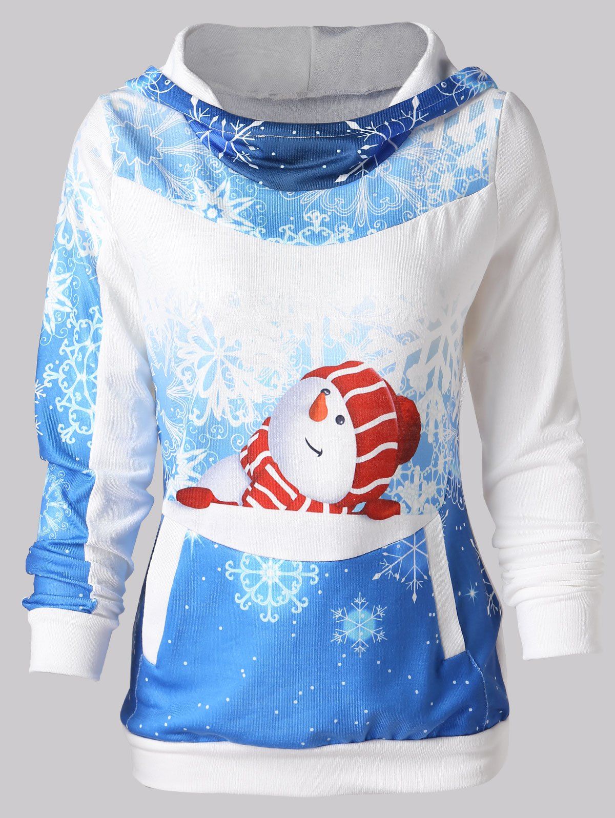 

Christmas Snowman Print Pullover Hoodie, Blue