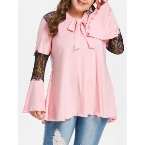 

Lace Panel Plus Size Flare Sleeve T-shirt, Pink