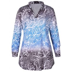 

Plus Size Long Sleeves Gradient Color Abstract Print Mini Dress, Multi
