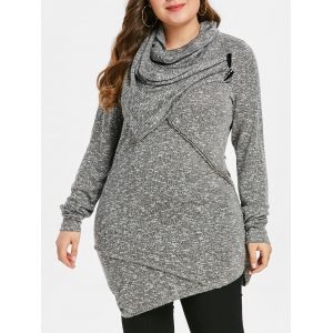 

Plus Size Heather Cowl Neck Longline Top, Dark gray