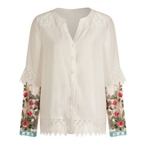 

Lace Trim Button Up Shirt, Milk white