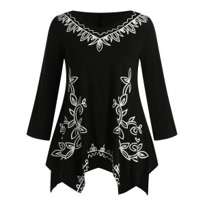 

Plus Size Asymmetrical Hem Printed T-shirt, Black
