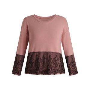 

Plus Size Crew Neck Lace Panel T-shirt, Khaki rose