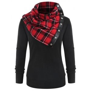 

Round Neck Sweatshirt with Tartan Neck Gaiter, Black