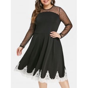 

Plus Size Lace Trim High Waist Dress, Black