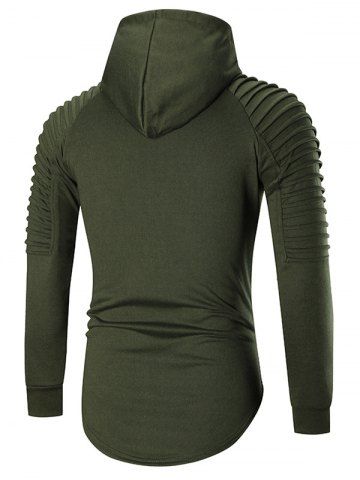 

Pleated Raglan Sleeve Ripped Pullover Hoodie, Army green