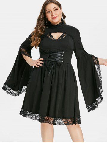 Plus Size vestido de espartilho de inserção de laço de Halloween