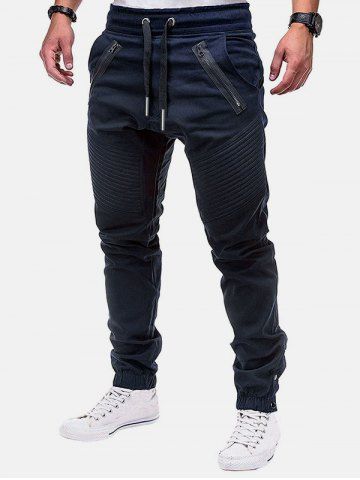 

Faux Back Pocket Zipper Decorated Jogger Pants, Cadetblue