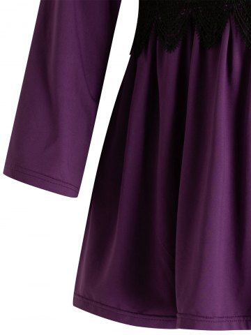 

Plus Size Plunging Neck Lace Splicing Lace Up Tee, Purple