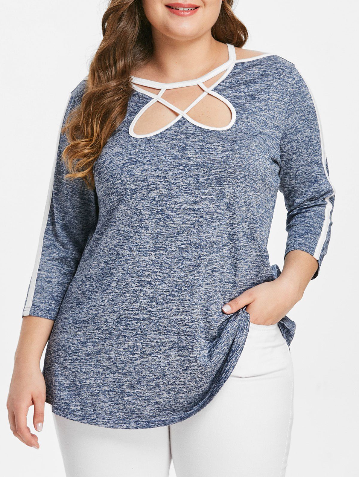 

Plus Size Cut Out Space Dyed T-shirt, Pastel blue