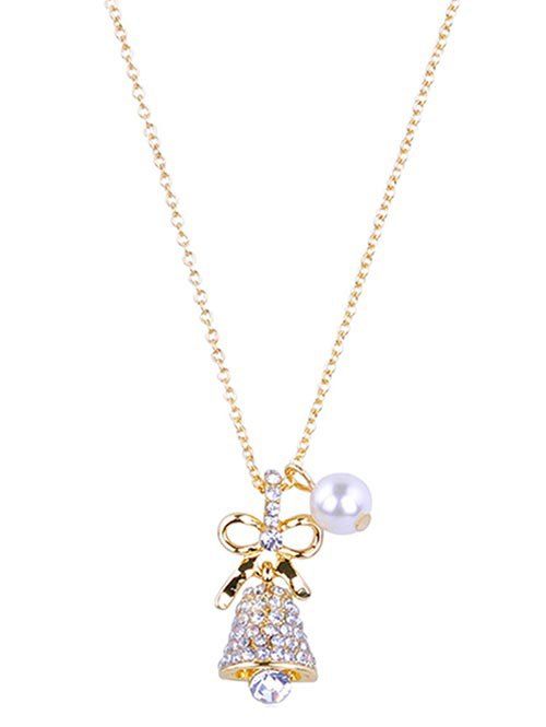 

Rhinestone Christmas Bell Pendant Necklace, Gold