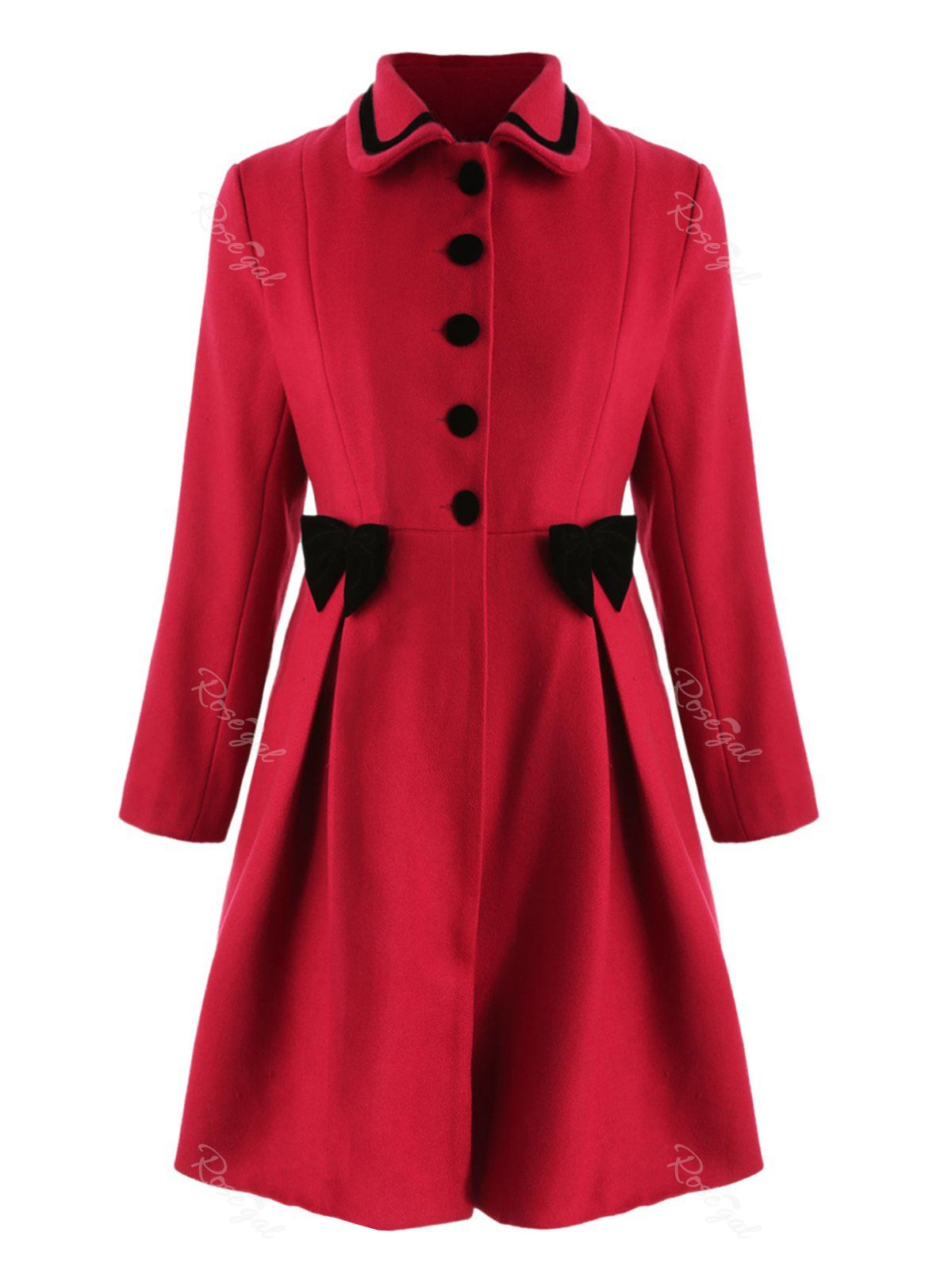 

Bowknot Embellished Plus Size Longline Coat, Red