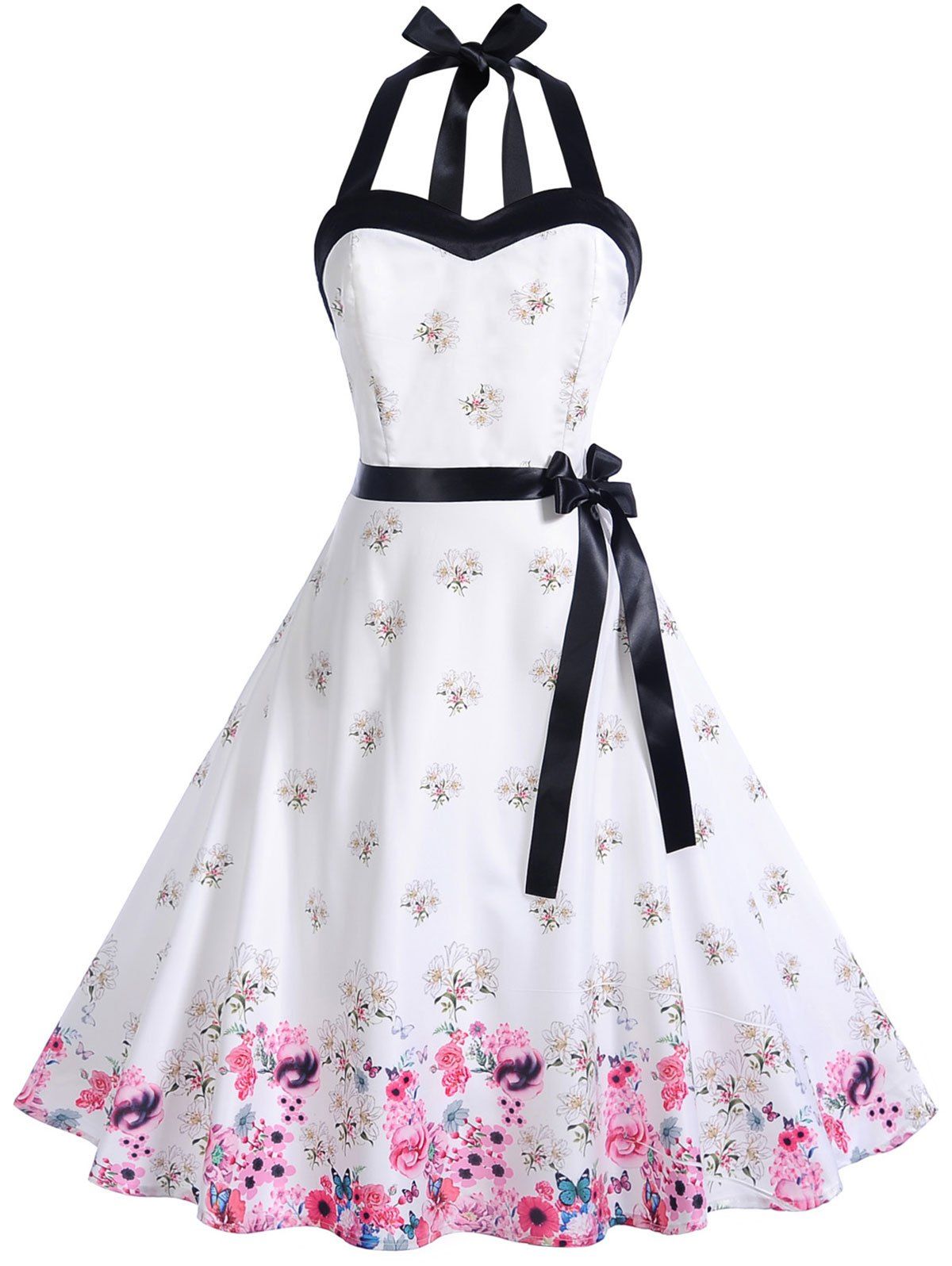 

Vintage Halter Floral Printed Flare Dress, Milk white
