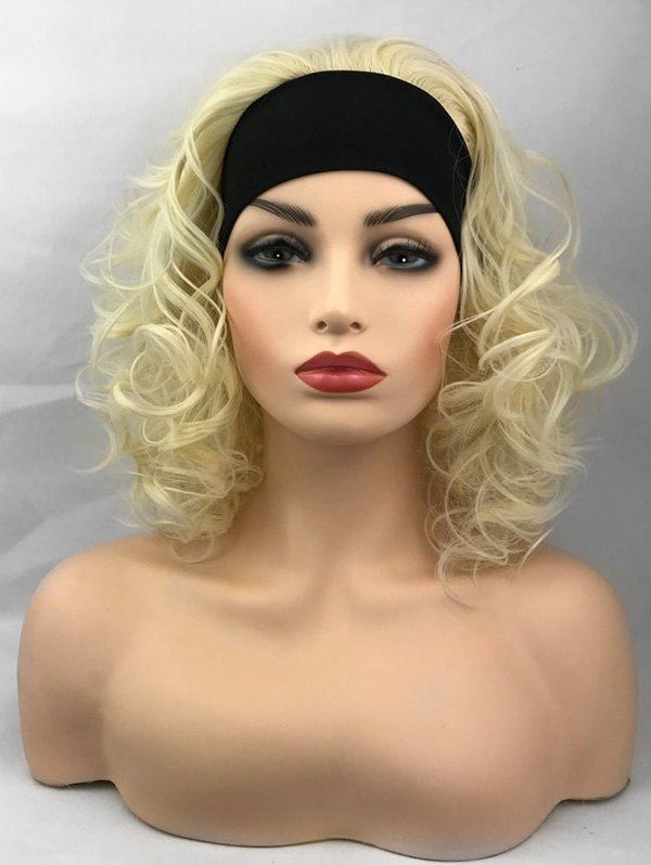 [38 OFF] Medium Curly Party Synthetic Wig With Hair Band Rosegal