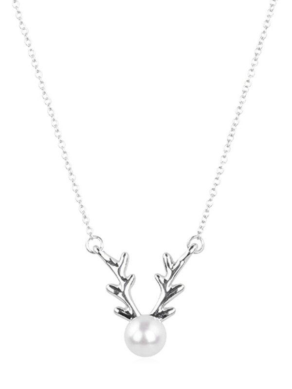 

Vintage Faux Pearl Elk Pendant Necklace, Silver