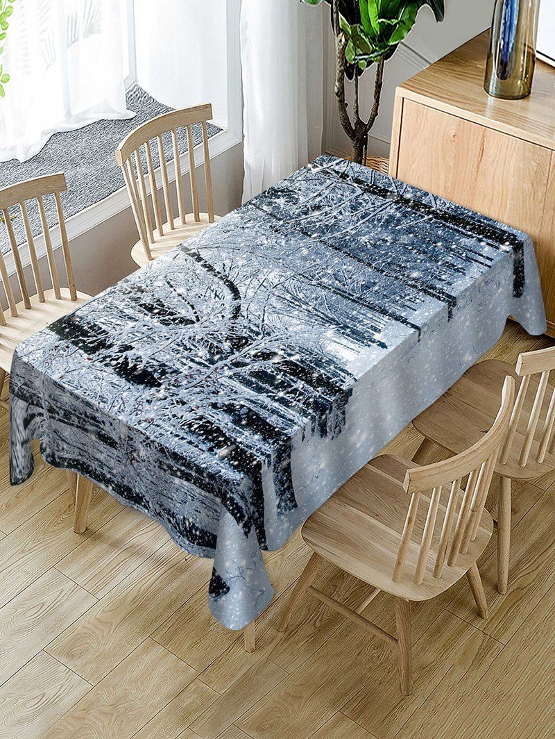 

Christmas Snow Forest Print Fabric Waterproof Table Cloth, Multi