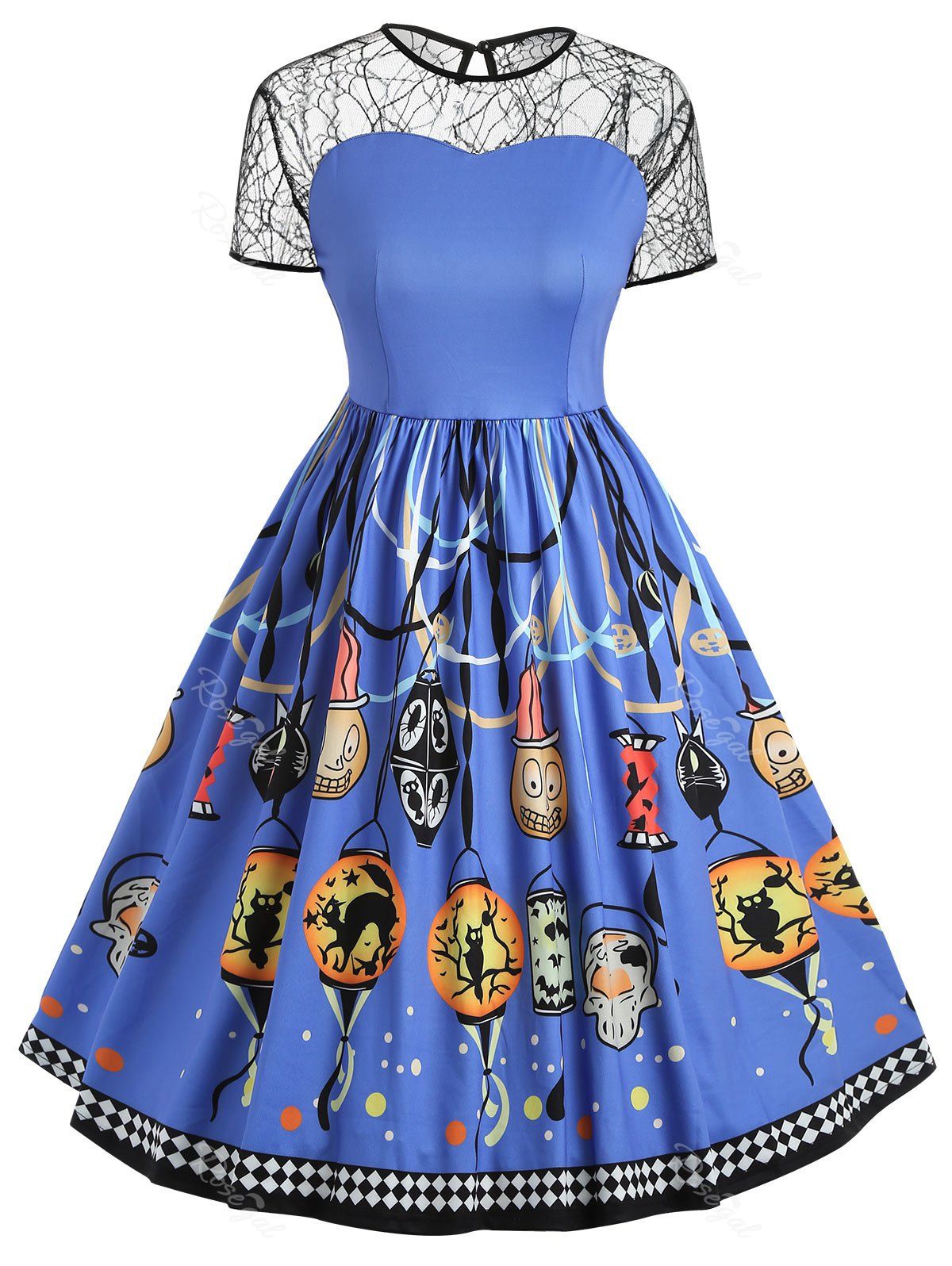 

Plus Size Spider Web Fit and Flare Dress, Light slate blue