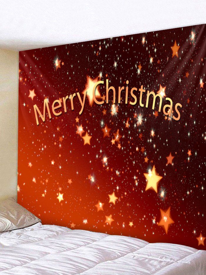 

Merry Christmas Stars Print Tapestry Wall Hanging Decoration, Chestnut red