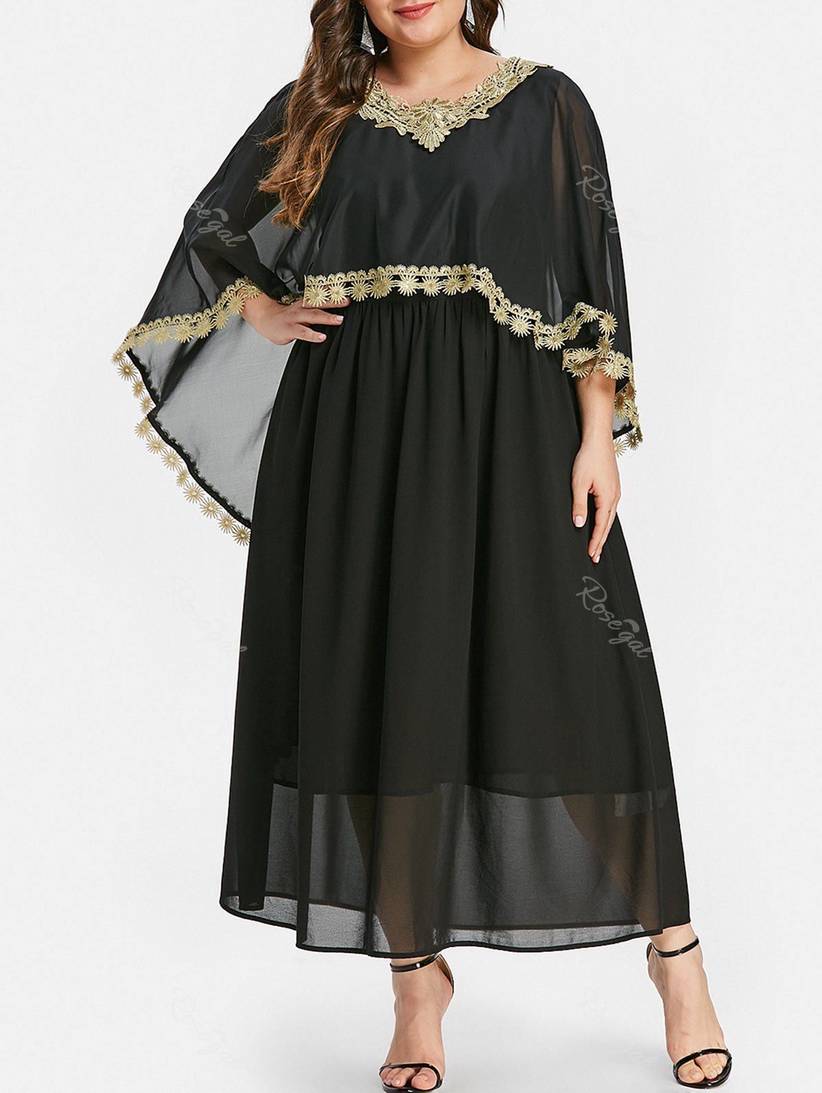 2019 contrast lace panel plus size maxi dress