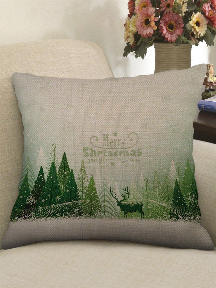 

Christmas Forest Elk Print Sofa Linen Pillowcase, Multi