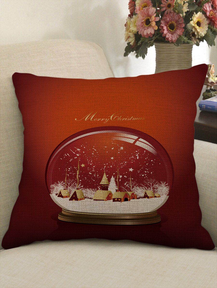 

Christmas Village Print Decorative Sofa Linen Pillowcase, Red