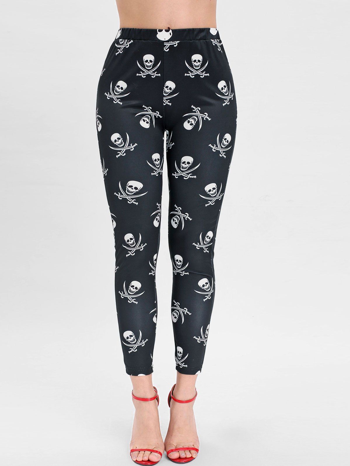 

Halloween Skulls Print Slim Pants, Black