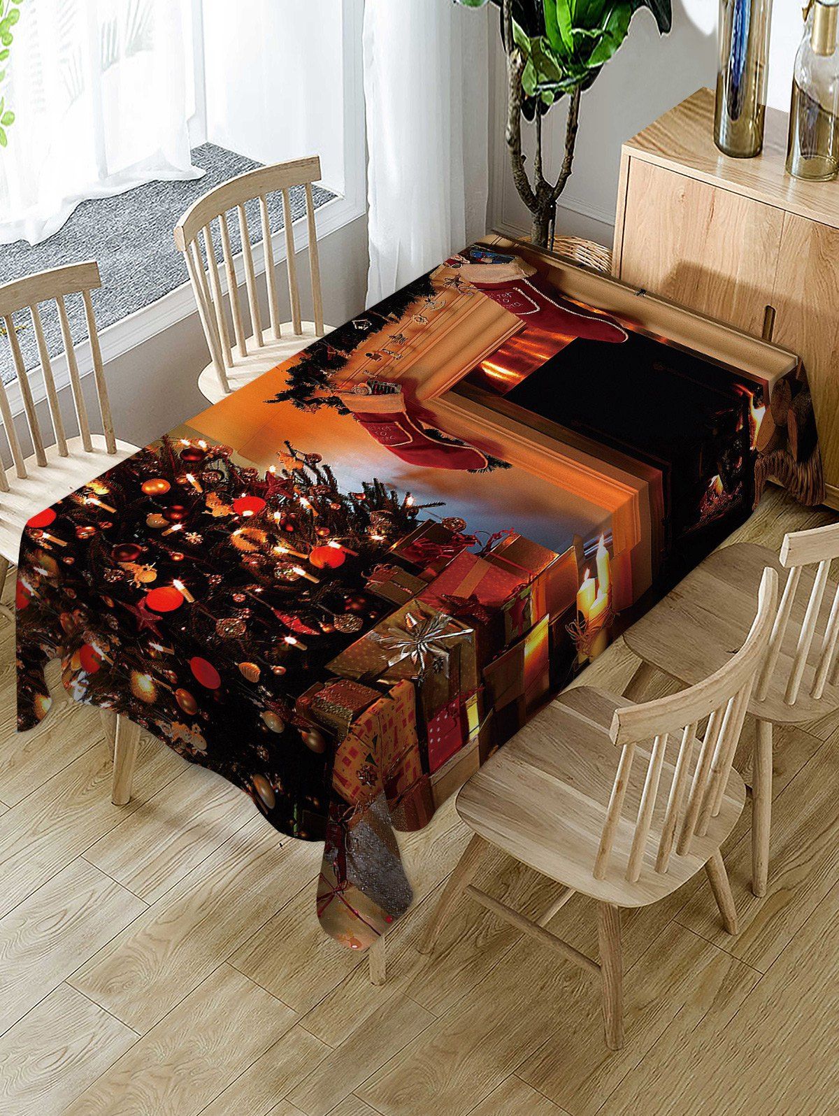 

Christmas Tree Gift Print Fabric Waterproof Table Cloth, Multi